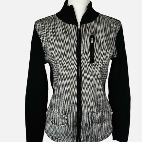 Lauren Ralph Lauren Cardigan B/W Sweater Herringbone Women’s Size XL pre-owned. - Picture 1 of 10